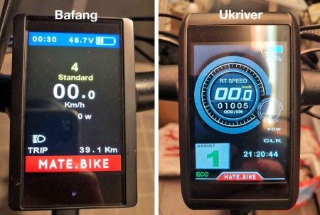 Left Bafang color display, right Ukriver color display